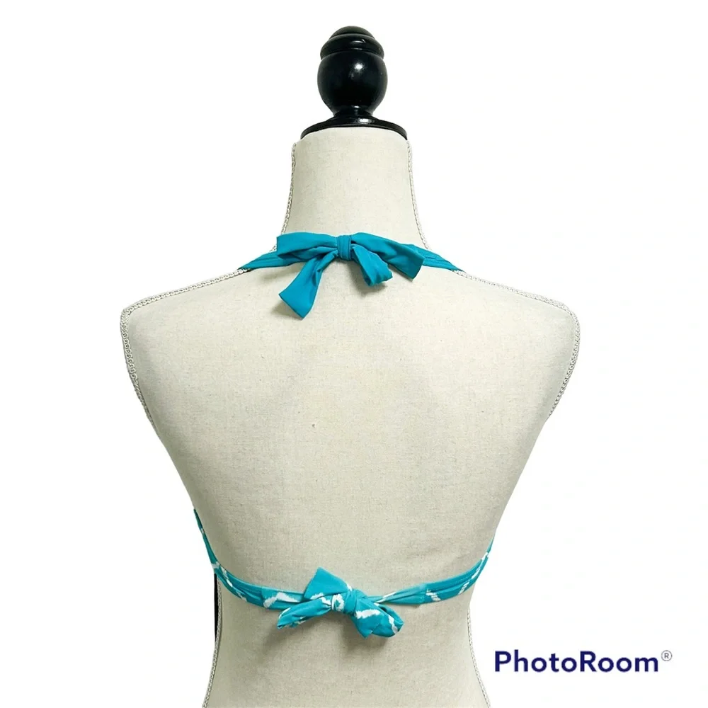 Skye Turquoise Green White Chevron Push Up Halter Underwire Bikini Top NWT Small